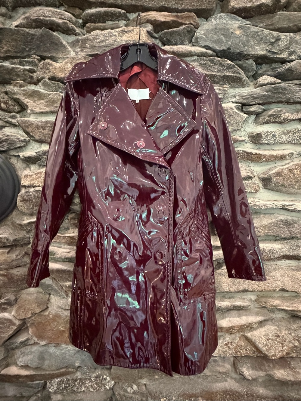 Maison Margiela Patent Trench Coat in Deep Burgundy - Women's Waterproof Jacket